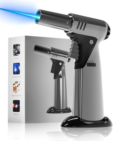 Butane Torch, Butane Refillable Kitchen Cooking Torch, Torch Lighter with Safety Lock And Adjustable Flame For BBQ, Baking, Brulee Creme, Crafts and Soldering(Butane Gas Not Included)