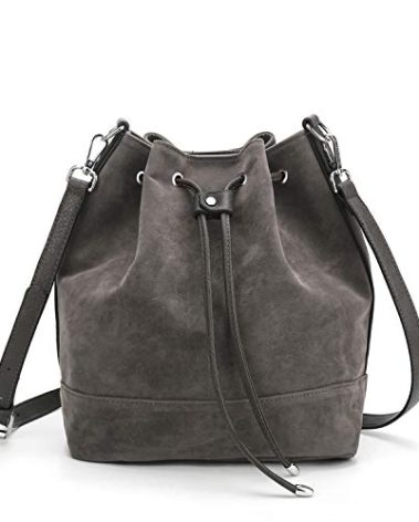 AFKOMST Leather Bucket Bags and Drawstring Crossbody Purse for Women Medium Tote and Hobo Handbags with 2 Shouder Straps