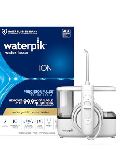 Waterpik ION Professional Water Flosser, Rechargeable and Portable for Teeth, Gums, Braces, 10 Settings, 7 Flossing Tips For Multiple Users And Needs, ADA Accepted, WF-12 White, Packaging May Vary
