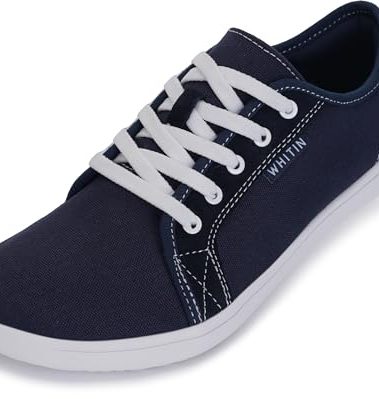 WHITIN Men's Canvas Barefoot Shoes | Wide Toe-Box | Zero-Drop Sole Size 8.5 Dark Blue 42