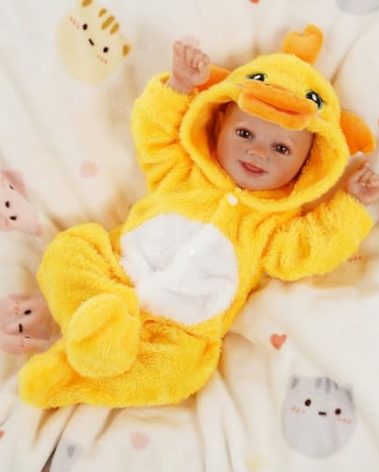 BABESIDE Reborn Baby Doll Clothes for 17-22 Inch Dolls Accessories,Cute Yellow Duck Baby Doll Clothes Onesie with Hat for Realistic Babies Dolls Girls & Boys