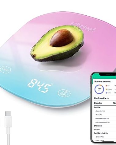 arboleaf Food Scale Rechargeable, Food Scales Digital Weight Grams and oz, Kitchen Scales Digital Weight, Smart Baking Measuring Food Scales for Kitchen Gift, Weight Loss, 0.1oz/0.5g, 22lbs/10kg