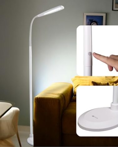 OttLite ClearSun Flex LED Floor Lamp - Touch Activated Controls, Adjustable Neck, Smart Memory Feature - Great for Office, Home, Dorm, Bedroom, College, & Living Room, Floor Lamp with Reading Light