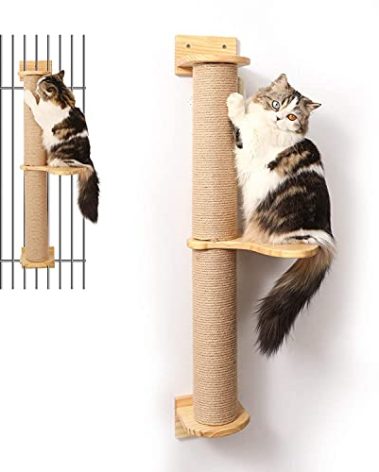 FUKUMARU Cat Activity Tree with Scratching Posts, Wall Mounted Jute Scratcher Pine Hammock