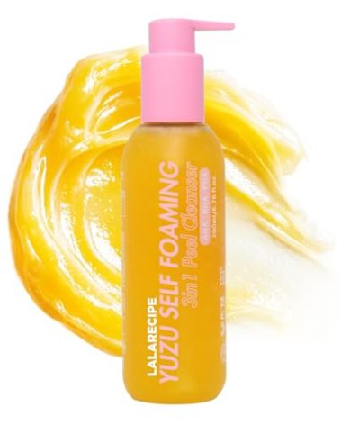 LALARECIPE Yuzu Self-Foaming 3-in-1 Facial Cleanser – Korean Daily Face Wash with AHA BHA PHA for Gentle Exfoliation and Pore Care – Hydrating Cleanser for Dry and Sensitive Skin (200ml/ 6.6 fl oz)