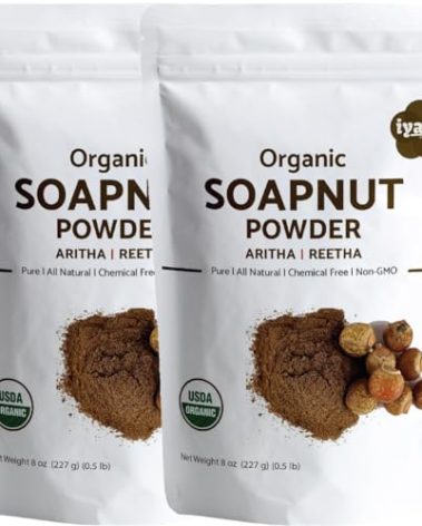 Iyasa Holistics Organic Soapnut Powder, 16oz Bulk Pack, Aritha, Reetha,Sapindus Mukorossi,Natural Skin & Hair Cleanser Shampoo & Conditioner,Laundry Dish Detergent, Households Cleaner