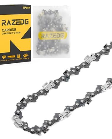 Carbide Chainsaw Chain 18 Inch, 3/8" LP Pitch, .050" Gauge, 62 Drive Links, Fits Poulan, Kobalt, Echo, Ego, Greenworks and More- S62 (1 Chain)