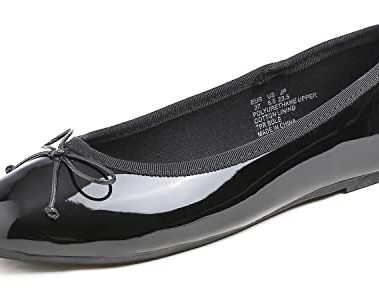 FEVERSOLE Women's Macaroon Colorful Memory Foam Cushion Insock Patent Ballet Flat Black Size 8.5 M US