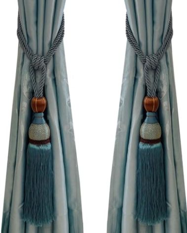 Selling Wonderful Curtain Holdbacks Curtains Tiebacks Home Decorative Braided Buckle Fastener Accessories Window Drapery Ball Tassels Tiebacks, Set of 2(Light Blue)