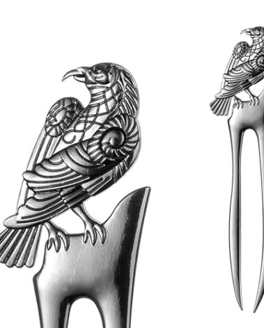 2pcs Metal Gray Raven Forks Styling Pins Black Wicca Witch Hair Stick Slide Renaissance Festival Hair Acceossories for Women 07