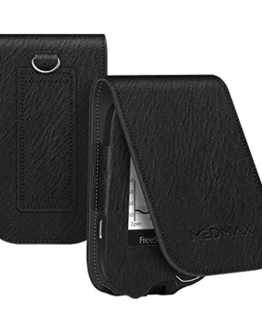 MEDMAX PU Leather Protective Case for Freestyle Libre 3 2 / Libre Reader, Lightweight Shockproof Diabetic Storage Carrying Case with Carabiner Clip and Handle (Black)
