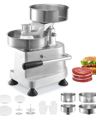 VEVOR Commercial Burger Patty Maker, Hamburger Beef Patty Maker with 3 Convertible Mold(4/5/6-inch), Heavy Duty Stainless Steel Burger Press Machine, Meat Forming Processor with 1500 Pcs Patty Papers