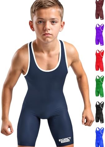 Exxact Sports Plain Youth Wrestling Singlet For Boys, Premium Powerlifting Singlet, Kids Wrestling Singlets For Training - (Navy, YM)