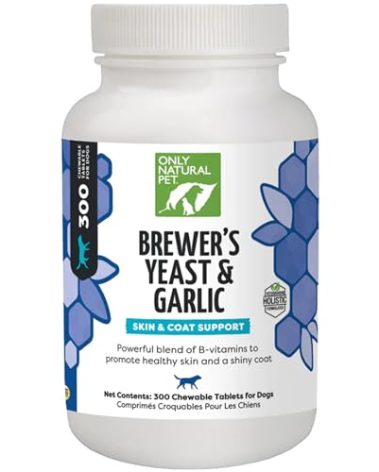 Only Natural Pet Brewer's Yeast & Garlic Chewables - All-Natural Flea & Tick Prevention for Dogs - Fortified with B Vitamins - Promotes Healthy Skin & Coat - 300 Count Tablet