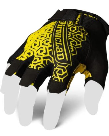 Ironclad Gaming Gloves, Half Finger Coverage, Precision Fit, Performance Silicone Grip, Moisture Wicking Construction, Yellow and Black, Large, 1 Pair
