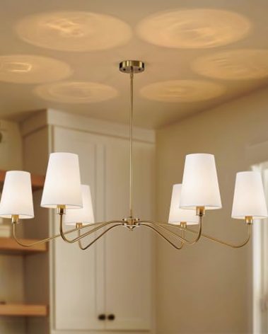 47'' Gold Chandelier with Shades, 6-Light Modern Large Chandeliers for Dining Room Light Fixture, Vintage Large Classic Pendant Light Fixture for Kitchen Living Room Height Adjustable E12 Base