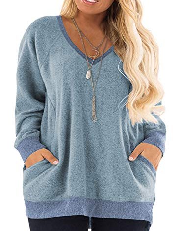 DOLNINE Plus Size Sweatshirts for Women Fall Long Sleeve Tops Shirts Blue-20W