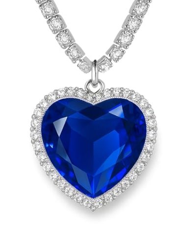 Rogivora 925 Sterling Silver Titanic Heart of the Ocean Necklace, 1.38" Large Blue Heart Pendant with 5A Cubic Zirconia, Dazzling Full Zircon Tennis Chain, Romantic Jewelry Gift for Women