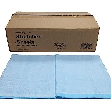 Therapist’s Choice® Disposable Tissue/Poly Non-Surgical Flat Stretcher Sheets, 40" x 72", Blue (Pack of 50)