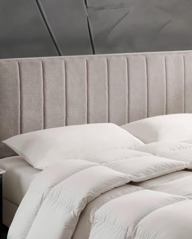 Hearth & Harbor Upholstered Full Headboard - Easy Assemble Channel Stitched Headboard Full Size - Wall Mounted Headboards with 3D Soundproof Wall Panels Peel & Stick Floating Headboards, Silver