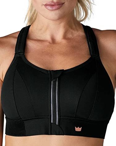 SHEFIT Ultimate Adjustable High-Impact Sports Bra for Women with Zip Front Black