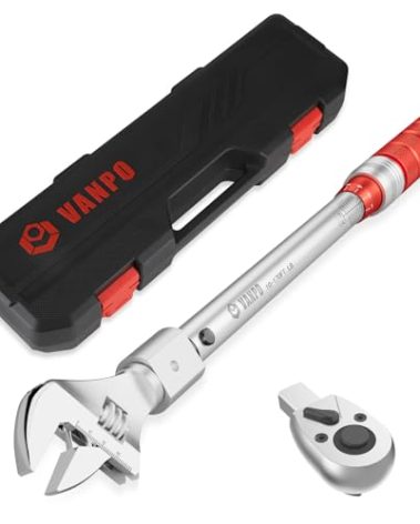 VANPO 1/2 Inch Drive Adjustable Torque Wrench, 10-170 Ft.Lb/13.6-230.5 Nm, 38MM Open End Torque Wrench with Interchangeable Jaw & Ratchet Head for HVAC, Car, Moto, Heat Pump Piping