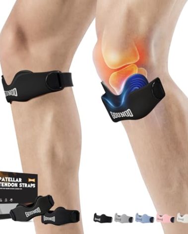 GOUNOD Patellar Tendon Support Strap 2 Pack,Silicone Knee Strap for Knee Pain Relief,Patella Band for Basketball, Jumpers Knee, Tendonitis, Running, Hiking, Soccer, Osgood Schlatter（Black）