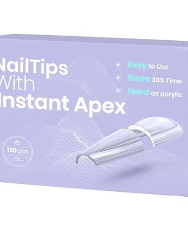 Five Angeles Tipex Instant Apex Nail Tips: Long Coffin, Full Cover Gel, Thicker Acrylic, Strong Hard Clear Pre-etched Press-on Nails