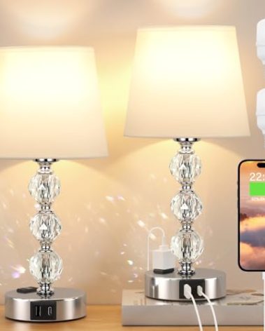 Acaxin Crystal Table Lamp Set of 2 for Bedroom/Living Room, 14.6in (White)
