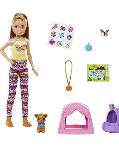 Barbie It Takes Two Stacie Doll & Accessories, Camping Playset with Doll, Pet Tent, Puppy, Sticker Sheet & Accessories