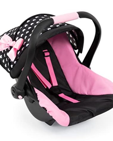 Bayer Design Dolls: Deluxe Car Seat: Hearts Black & Pink - Pretend Play Accessory for Dolls/Plushes Up to 18", Ages 3+, Large
