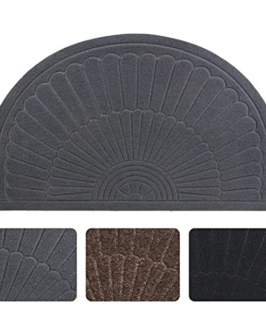 Morning View Half Round Doormat, Gray, Outdoor Indoor Rug - 30x18 inches, Non Slip, High Traffic, Absorbent, Modern Design
