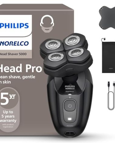 Philips Norelco Head Shaver Pro 5000 Series - Skull Shaver for Men and Women, 360° Flexing Head & ComfortCut Blades for Clean Shave, Gentle on Skin, Model HS5980/40
