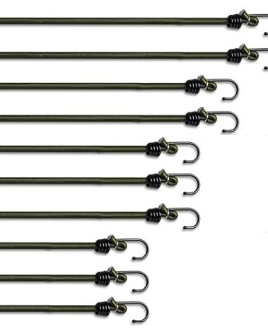 Pluvios - Assorted Sizes - Bungee Cords with Hooks Heavy Duty Outdoor - Multi-Pack of 10 - Multi-Purpose Elastic Bungee Straps for Luggage Straps, Camping - Weatherproof & UV Resistant