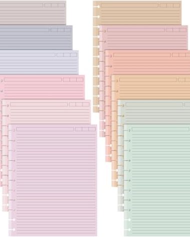 PerKoop 12 Pack 240 Sheets Colored Discbound Refill Paper 8.5 x 11 Inch College Ruled 11 Disc Letter Size Multicolored Refill Notebooks Lined Paper for Journaling(Dream Color)