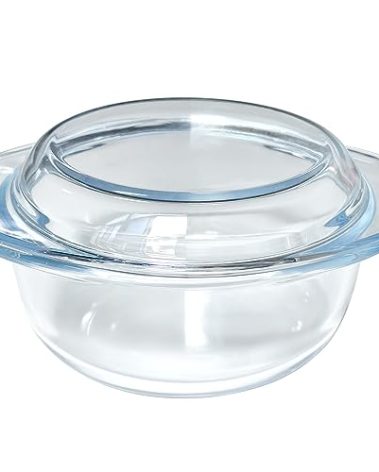 Small 1-QT Round Tempered Glass Casserole Dish with Lid, Mini Clear Glass Casserole Bowl with Glass Lid