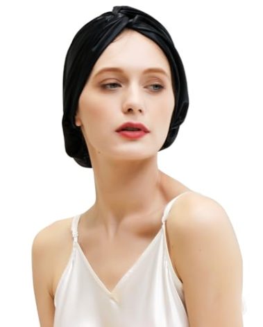ZIMASILK 22 Momme 100% Mulberry Silk Bonnet for Sleeping & Women Hair Care, Highest Grade 6A Silk Hair wrap for Sleeping with Premium Elastic Stay On Head (1Pc, Black)
