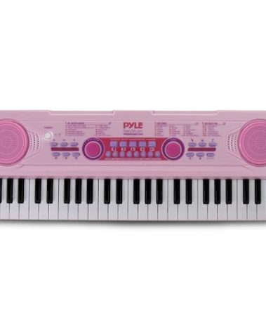 PYLE Teclado Musical para Niños Electrónico de 49 Teclas Portátil con Micrófono, Grabación y Altavoz Integrado, Piano Karaoke para Aprender, Rosa