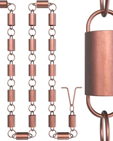 Rain Chains Direct - Channel Link Rain Chain - 8.5 FT - Pure Solid Copper - Premium Rain Chains for Gutters