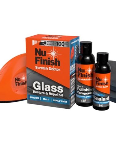 Nu Finish Glass Restore & Repel Kit, Two Step Regimen for Car Windshield, Includes Polishing Compound, Ceramic Sealant, Precision Applicator Tool, and 2 Reusable Sponges