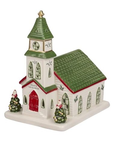Spode Christmas Tree Miniature Christmas Village Figural Decoration, LED Lighted Christmas Village Set, Ceramic Holiday Decor - Dolomite Christmas Collectible for Indoor Display (Church)