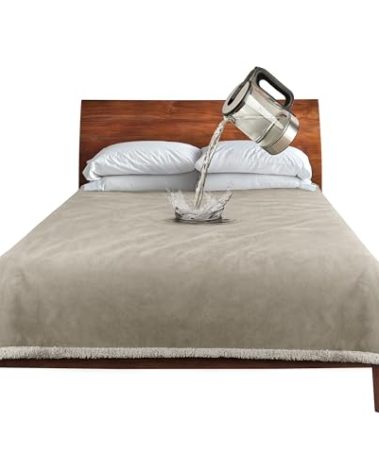 Catalonia Waterproof Liquid Pee Proof Fleece Sherpa Blanket for Bed Couch Sofa, Protector Cover for Baby, Cozy Lining Throws for Camping Boating (Camel/Taupe, 50x60 inch)