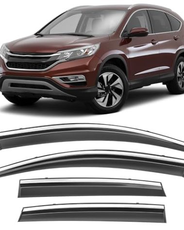 Shatterproof Taped-On Window Deflectors for Honda CR-V 2012-2016 with Chrome Trim, Rain Guards, Window Visors for Car, Vent Deflector, 4pcs