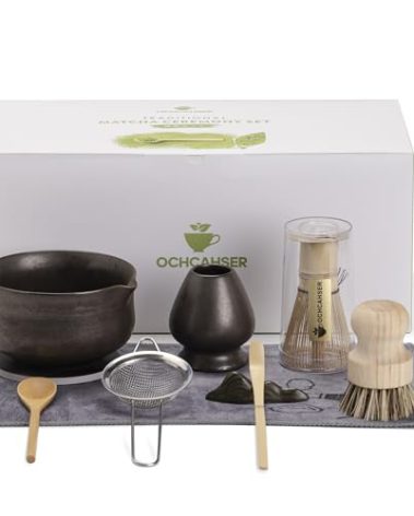Ochcahser Matcha Whisk Set, Matcha Bowl with Spout and Coaster, Matcha Whisk and Holder, Sifter, Scoop, Spoon, Cleaning Brush - 10 Pcs Complete Ceramic Matcha Kit