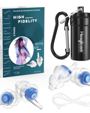 2 Pairs Concert Ear Plugs, Hearprotek Reusable High Fidelity Noise Reduction Music Ear Plugs for Ear Protection-Soft Hearing Protection Earplugs for Concerts, Musicians, Events (Petite Size)