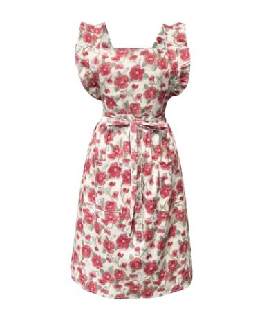 FOTVEFLEIR Vintage Cute Apron Dress for Women with Pockets,Cross Back Pinafore Aprons for Cooking,Baking,Kitchen,Gardening (Red)