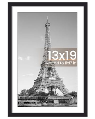 upsimples 13x19 Picture Frame, Display Pictures 11x17 with Mat or 13 x 19 Without, Wall Hanging Poster Frames, Black, 1 Pack
