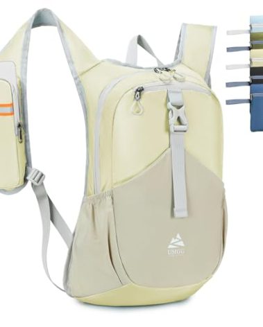 UtiaMiaoGonGo 15L Small Hiking Backpack for Men Women Lightweight Packable Backpack Foldable Casual Daypack for Camping Travel Outdoor, Beige