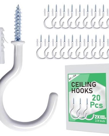 Etoolia 20 Pcs Ceiling Hooks for Hanging Plants - 2.9 inches Heavy Duty, Hanging Hooks for Christmas Lights, Cups, Decors - White Vinyl Coated Screw in Plant Hanger Hook Indoor and Outdoor