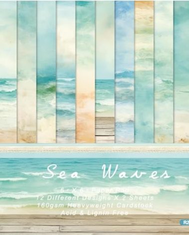 Ocean Sea Waves Scrapbook Paper - 6×6 Premium Color Pages With 24 Single-Sided Sheets for Scrapbooking Supplies Paper Crafts Home Decoration Card Making Journaling Background Decorative